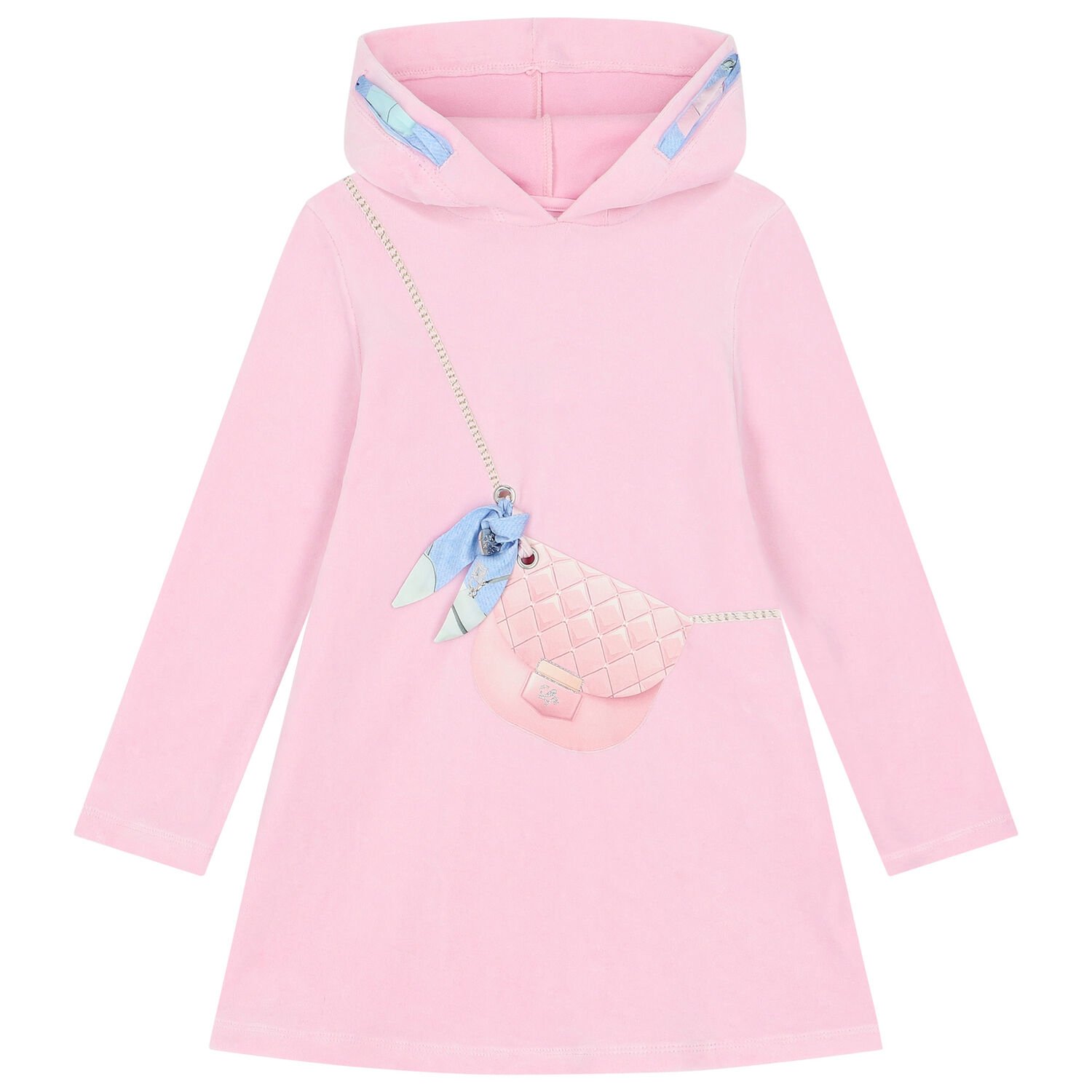 Girls Pink Bag Hooded Dress, 1, hi-res